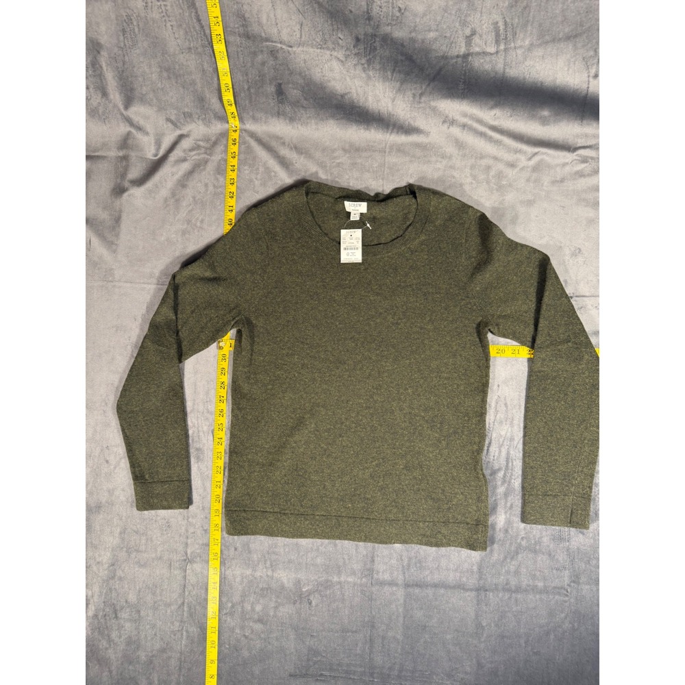 J.Crew Teddie Sweater Women Med Olive Green Heathered Cotton Merino Wool F5199